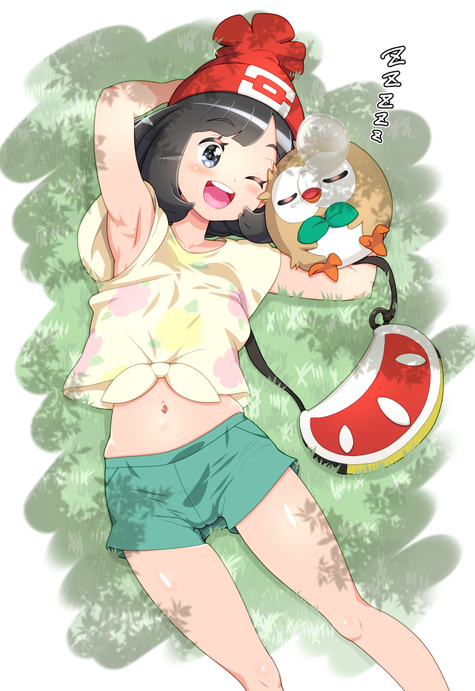 selene and rowlet (pokemon and 1 more) drawn by kohsaka_jun