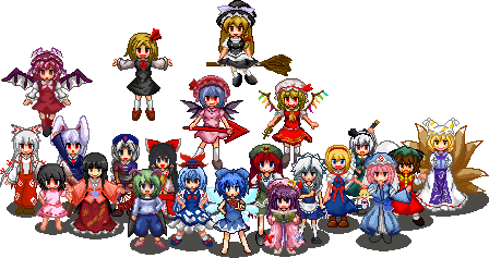 hakurei reimu, kirisame marisa, remilia scarlet, flandre scarlet, izayoi sakuya, and 17 more (touhou) drawn by henkurenai