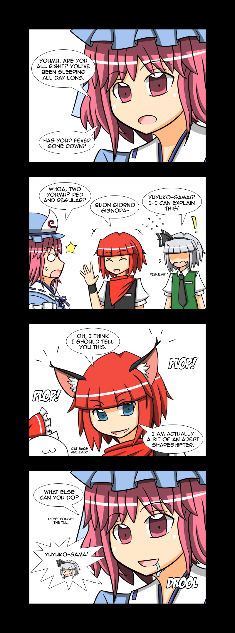 hakurei reimu, kirisame marisa, konpaku youmu, and saigyouji yuyuko (touhou) drawn by lunarisaileron