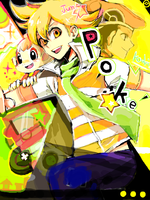 lucas, barry, and chimchar (pokemon and 1 more) drawn by iriya_(lonesome)