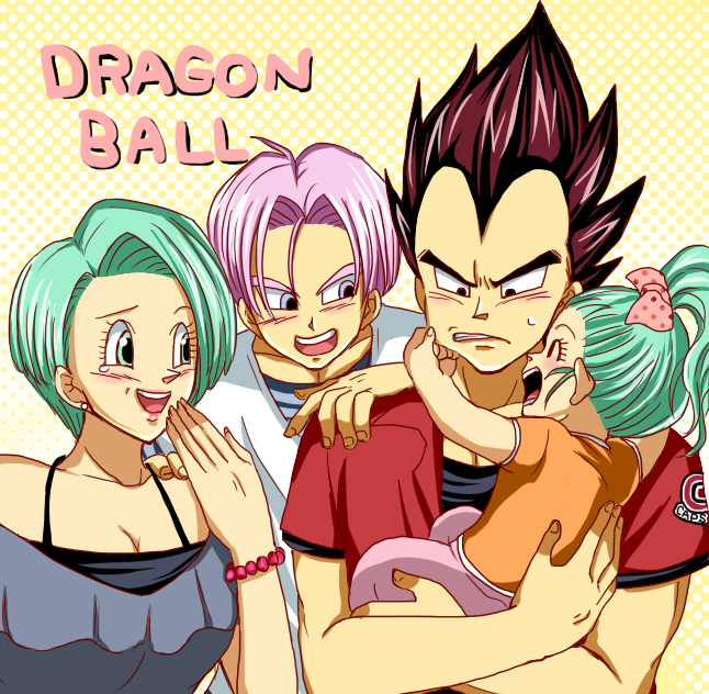 vegeta, bulma, trunks, and bra (dragon ball and 1 more) drawn by chiroru_shimai