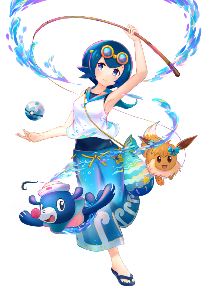 eevee, lana, and popplio (pokemon and 1 more) drawn by kutsunohito