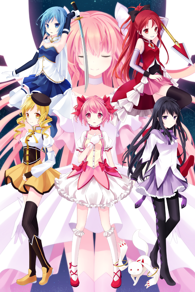 akemi homura, kaname madoka, miki sayaka, sakura kyoko, tomoe mami, and 2 more (mahou shoujo madoka magica) drawn by hitsukuya