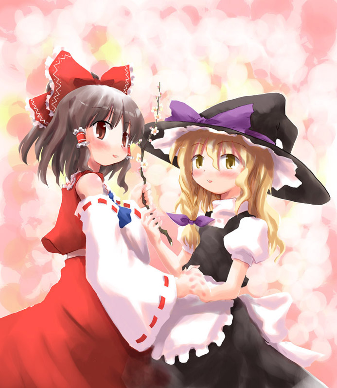 hakurei reimu and kirisame marisa (touhou) drawn by mizumoto_tadashi