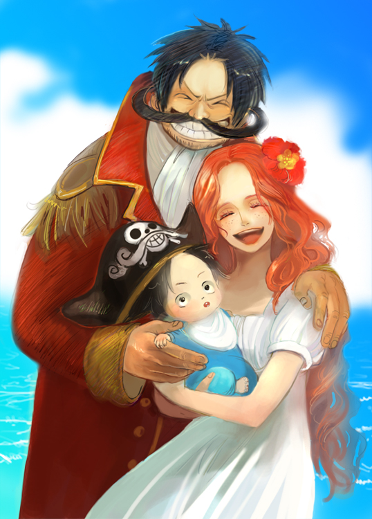 portgas d. ace, gol d. roger, and portgas d. rouge (one piece) drawn by  kny_(puranaria002)