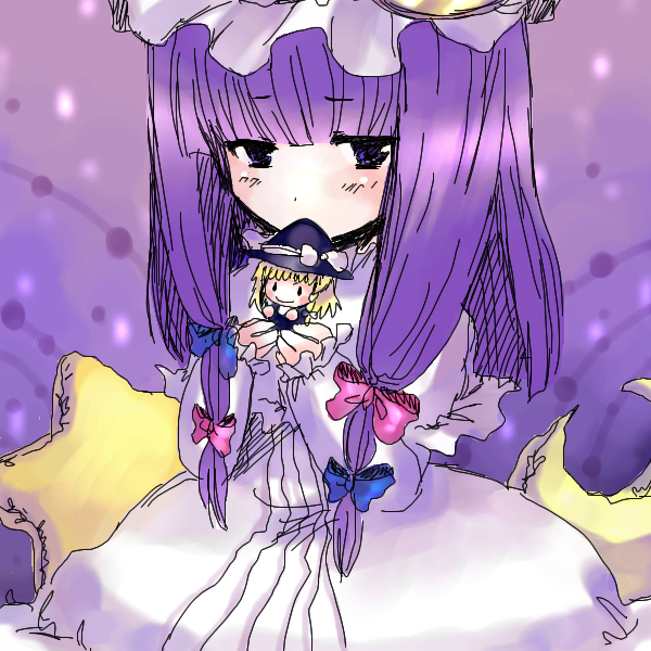 kirisame marisa and patchouli knowledge (touhou) drawn by onimaru_gonpei