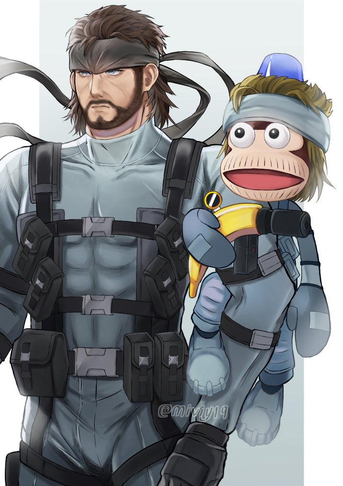 solid snake, pipo monkey, and pipo snake (metal gear and 2 more) drawn by miviy19