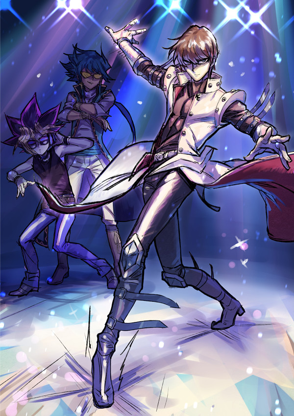 muto yugi, kaiba seto, and aigami (yu-gi-oh! and 1 more) drawn by na222222