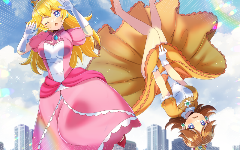 princess peach and princess daisy (mario and 1 more) drawn by kou_hiyoyo