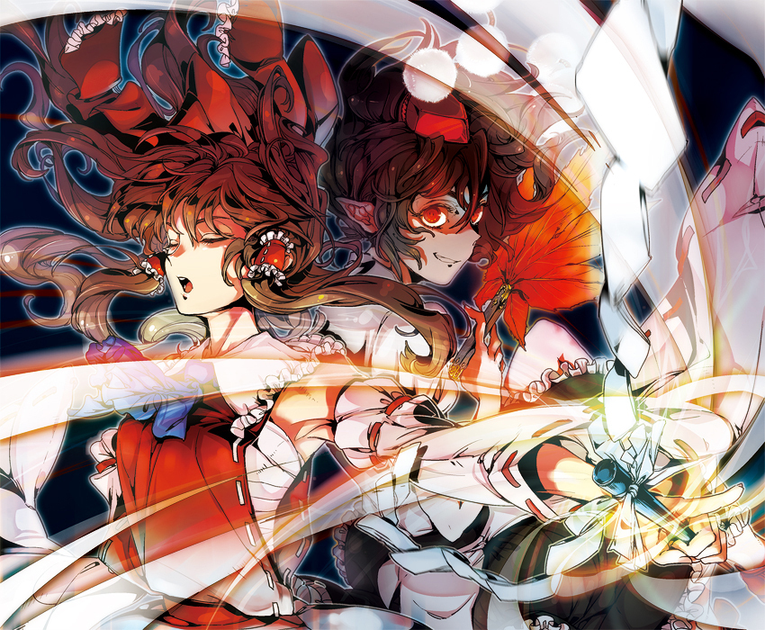 hakurei reimu and shameimaru aya (touhou) drawn by yukizen