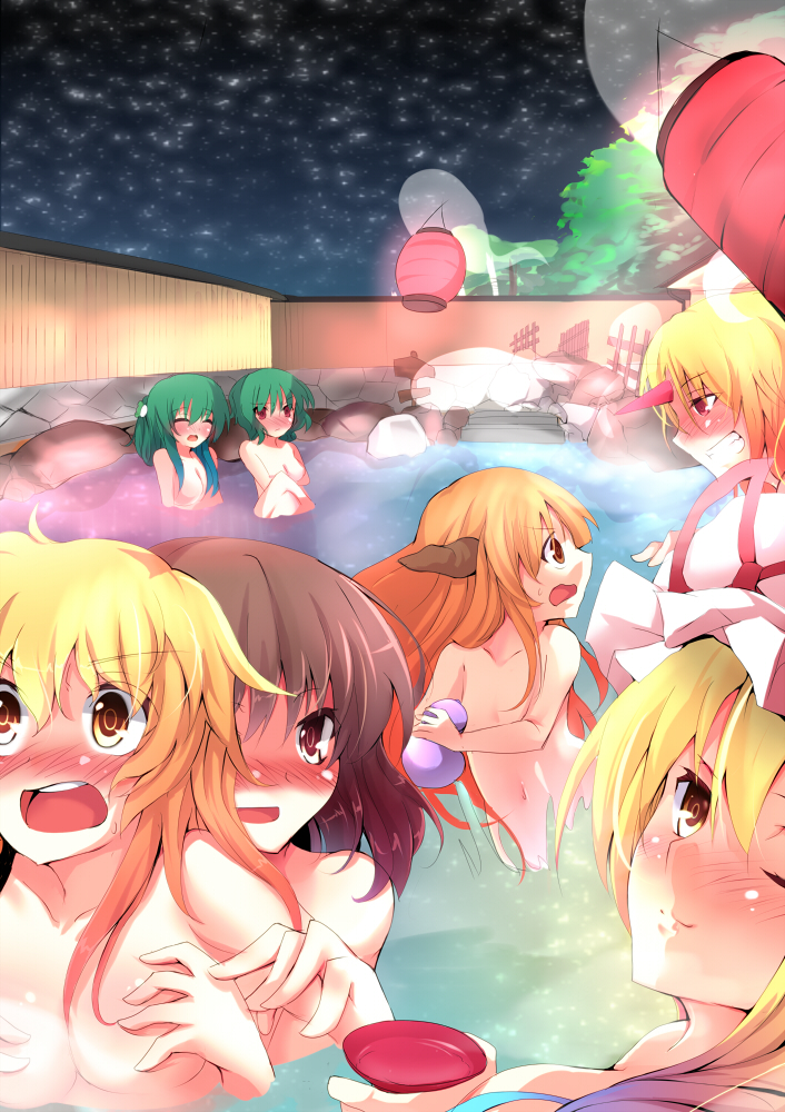 hakurei reimu, kirisame marisa, kochiya sanae, yakumo yukari, kazami yuuka, and 2 more (touhou) drawn by madara_hio