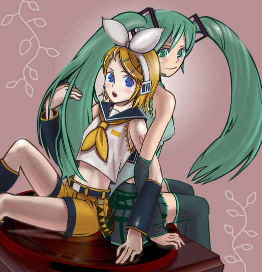 hatsune miku and kagamine rin (vocaloid) drawn by cyclodon
