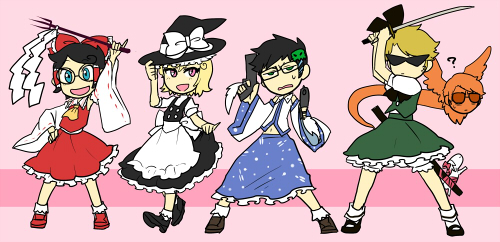 hakurei reimu, kirisame marisa, kochiya sanae, konpaku youmu, dirk strider, and 4 more (touhou and 1 more) drawn by mihirahira