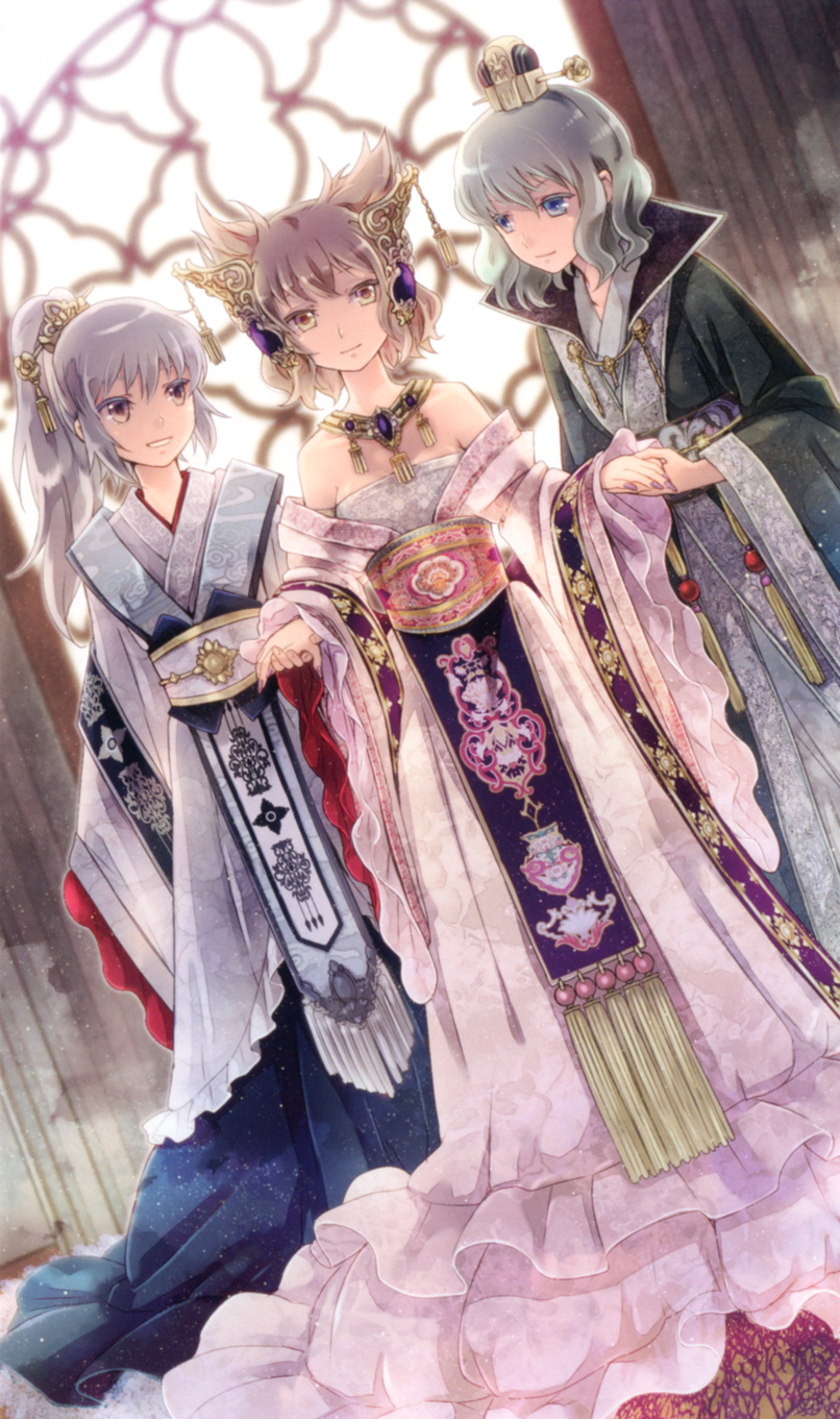 toyosatomimi no miko, mononobe no futo, and soga no tojiko (touhou) drawn by miyuki_ruria