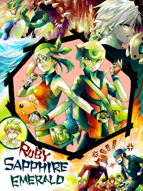 may, brendan, torchic, mudkip, steven stone, and 11 more (pokemon and 1 more) drawn by hari_(atheos)