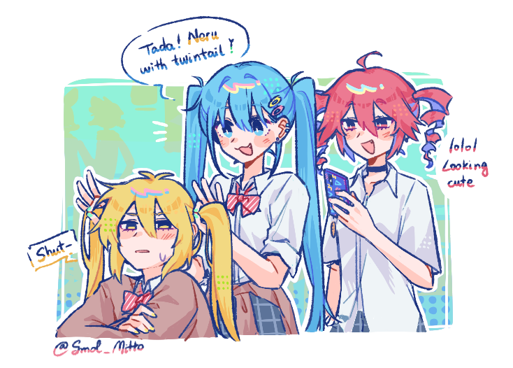 hatsune miku, kasane teto, and akita neru (vocaloid and 2 more) drawn by smol_mitto