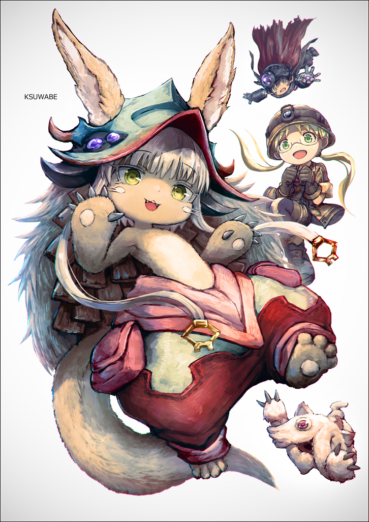 nanachi, reg, riko, and mitty (made in abyss) drawn by k-suwabe