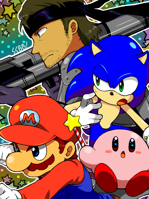 kirby, mario, sonic the hedgehog, and solid snake (mario and 6 more)
