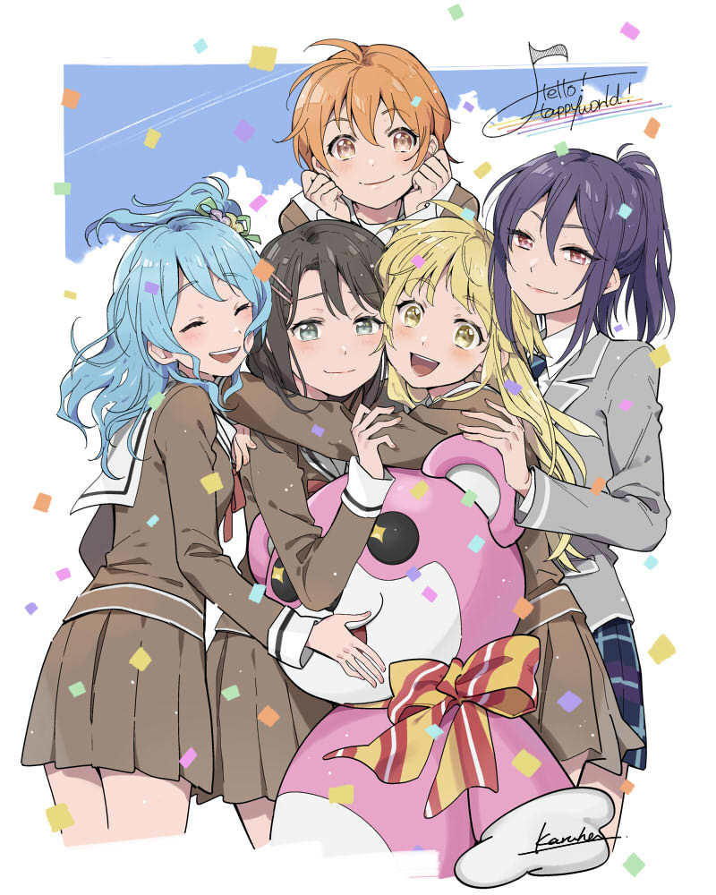 tsurumaki kokoro, okusawa misaki, matsubara kanon, seta kaoru, michelle, and 1 more (bang dream!) drawn by karuha