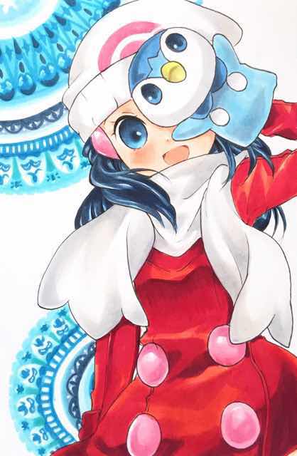 dawn and piplup (pokemon and 2 more) drawn by soma_somari