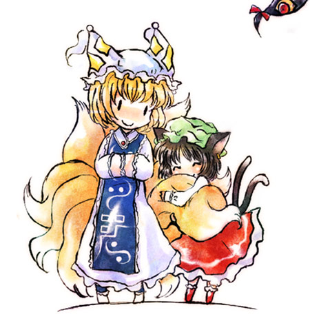 yakumo yukari, yakumo ran, and chen (touhou) drawn by micha_(futako)