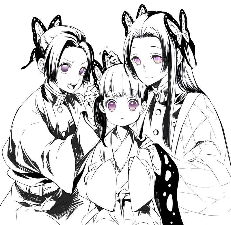 kochou shinobu, tsuyuri kanao, and kochou kanae (kimetsu no yaiba) drawn by sugahara_ryuu
