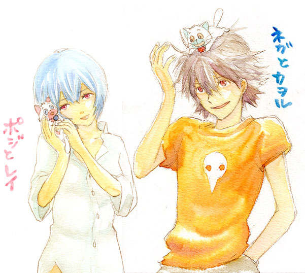 ayanami rei and nagisa kaworu (neon genesis evangelion) drawn by lrk