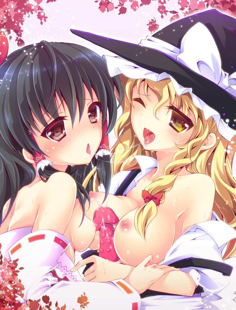 hakurei reimu and kirisame marisa (touhou) drawn by enjoy_mix