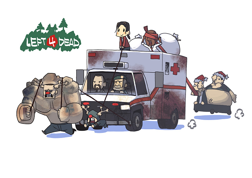 zoey, hunter, louis, bill, smoker, and 3 more (left 4 dead and 1 more) drawn by kusaka_kokage
