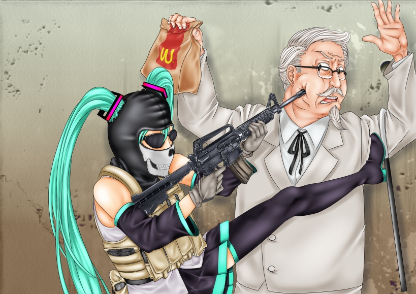 hatsune miku, ghost, and colonel sanders (vocaloid and 4 more) drawn by tn23061401