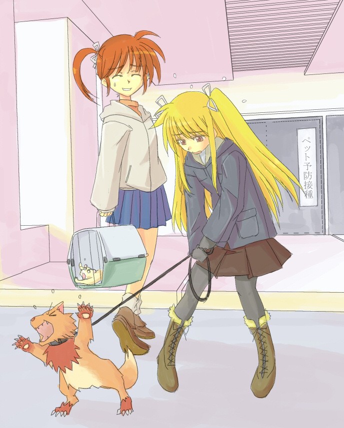 fate testarossa, takamachi nanoha, yuuno scrya, and arf (lyrical nanoha and 2 more) drawn by elk115