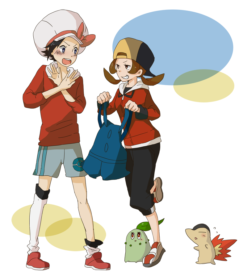 ethan, lyra, cyndaquil, and chikorita (pokemon and 1 more)