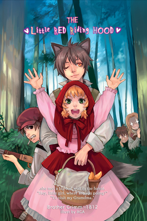 little red riding hood, big bad wolf, and hunter (little red riding hood) drawn by agasang