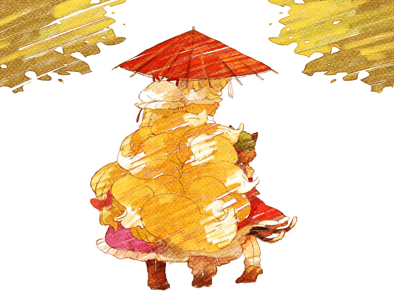 yakumo yukari, yakumo ran, and chen (touhou) drawn by meeko
