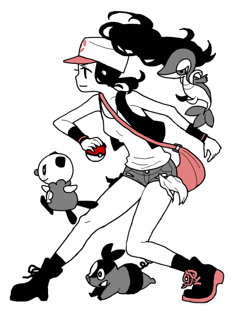 hilda, oshawott, snivy, and tepig (pokemon and 1 more) drawn by monya_(tegaki)