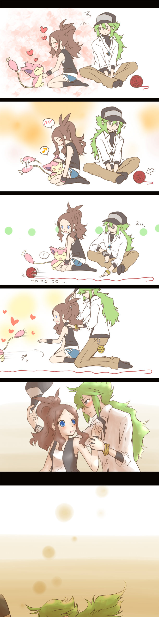 hilda, n, and skitty (pokemon and 2 more) drawn by saku_singing