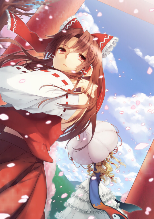 hakurei reimu and yakumo yukari (touhou) drawn by ryou_(pixiv779953)