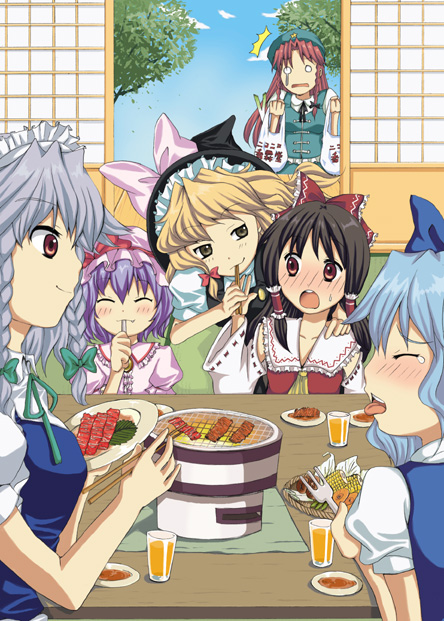 hakurei reimu, kirisame marisa, remilia scarlet, izayoi sakuya, cirno, and 1 more (touhou) drawn by uda_makoto