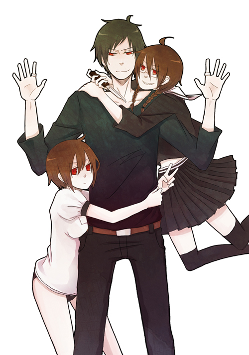 orihara izaya, orihara mairu, and orihara kururi (durarara!!) drawn by kaguya_ame
