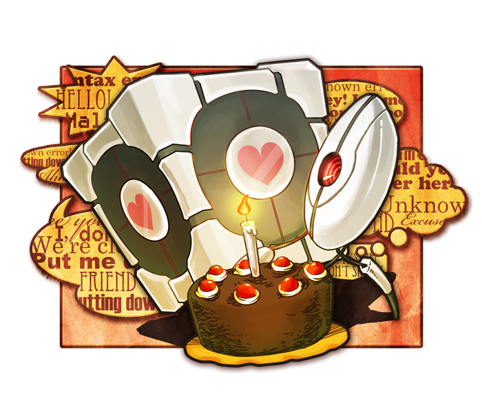 aperture science weighted companion cube and sentry turret (portal and 1 more) drawn by keisuke_(pixiv42454)