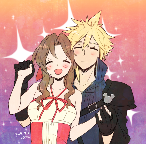 cloud strife and aerith gainsborough (final fantasy and 3 more) drawn by krudears
