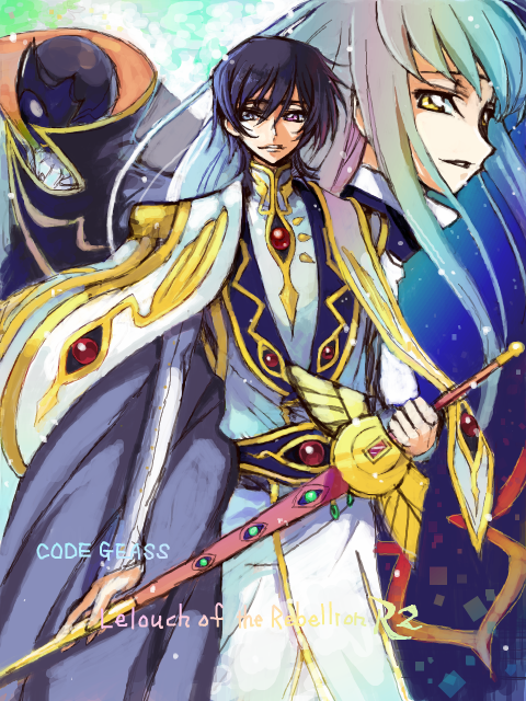 c.c., lelouch vi britannia, kururugi suzaku, and zero (code geass) drawn by c_(rahit)