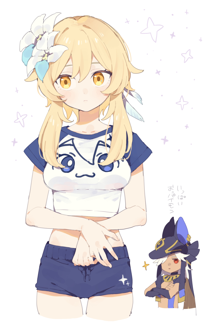 lumine, paimon, and cyno (genshin impact) drawn by moyori