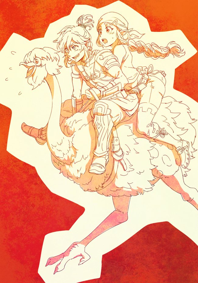 link and princess zelda (the legend of zelda and 1 more) drawn by saiba_(henrietta)