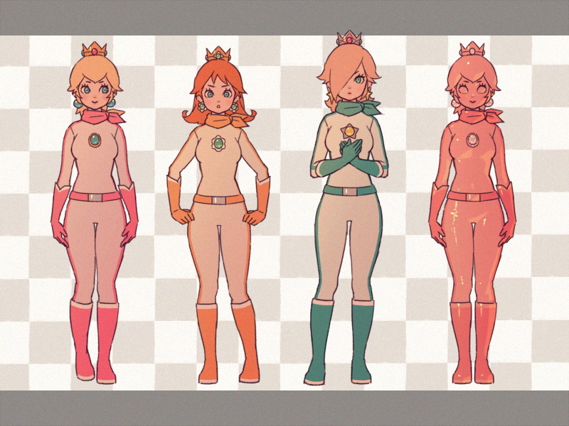 princess peach, rosalina, princess daisy, biker peach, biker rosalina, and 2 more (mario and 2 more) drawn by bellhenge