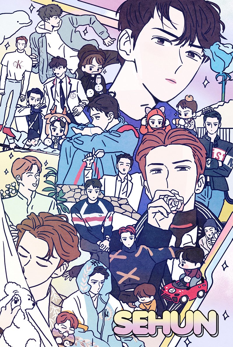 sehun (real life and 1 more) drawn by langmanpanda