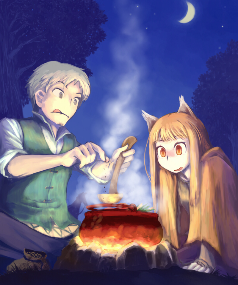 holo and craft lawrence (spice and wolf) drawn by tanigawa_hiroshi