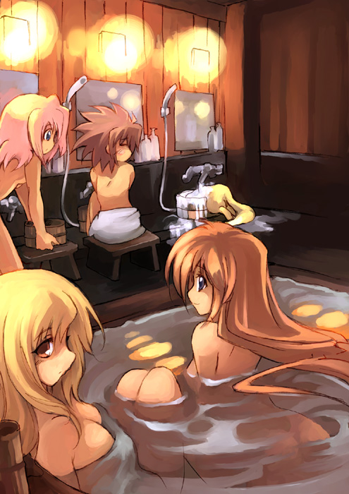 fate testarossa, takamachi nanoha, yuuno scrya, caro ru lushe, and erio mondial (lyrical nanoha and 1 more) drawn by kouno_hikaru