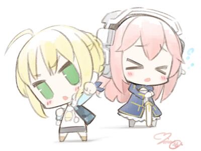 artoria pendragon, saber, and super sonico (fate and 2 more) drawn by minoa_(lastswallow)