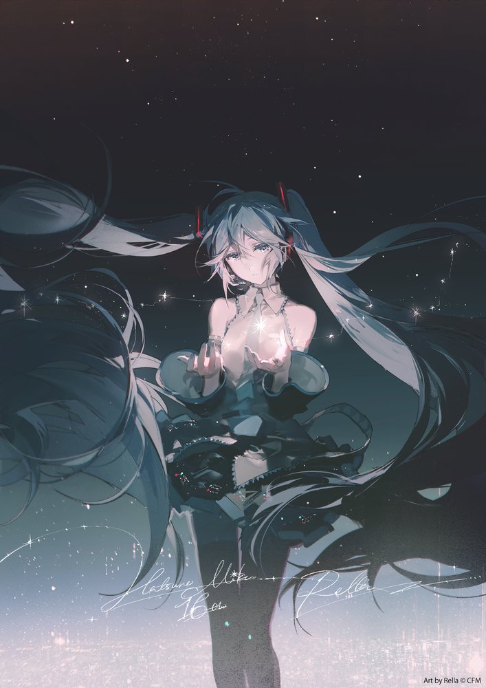 hatsune miku (vocaloid and 1 more) drawn by rella